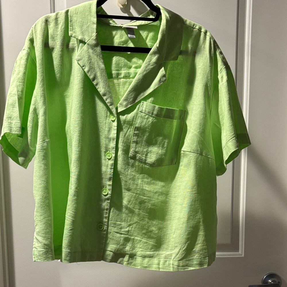a new day Lime Green Casual Button Down Shirt